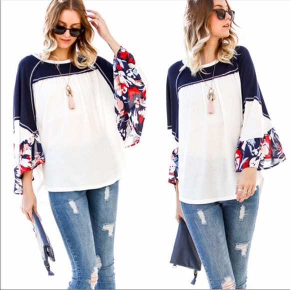 🆕❗️LAST ONE❗️OCTOBER LOVE BLUE AND WHITE TOP - Picture 2 of 3